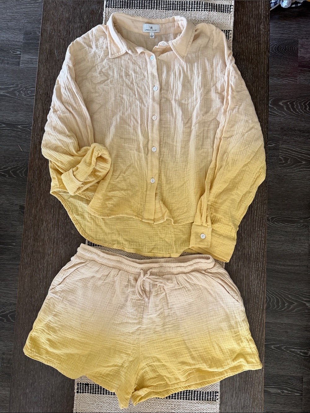 Women's Ombre Yellow Button-Down Lightweight Gauze Top & Shorts